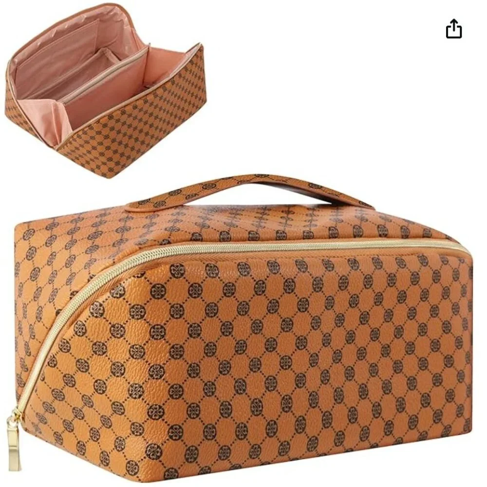 Rlokosfb Makeup Bag with Handle & Divider Large Capacity Waterproof Cosmetic Bag